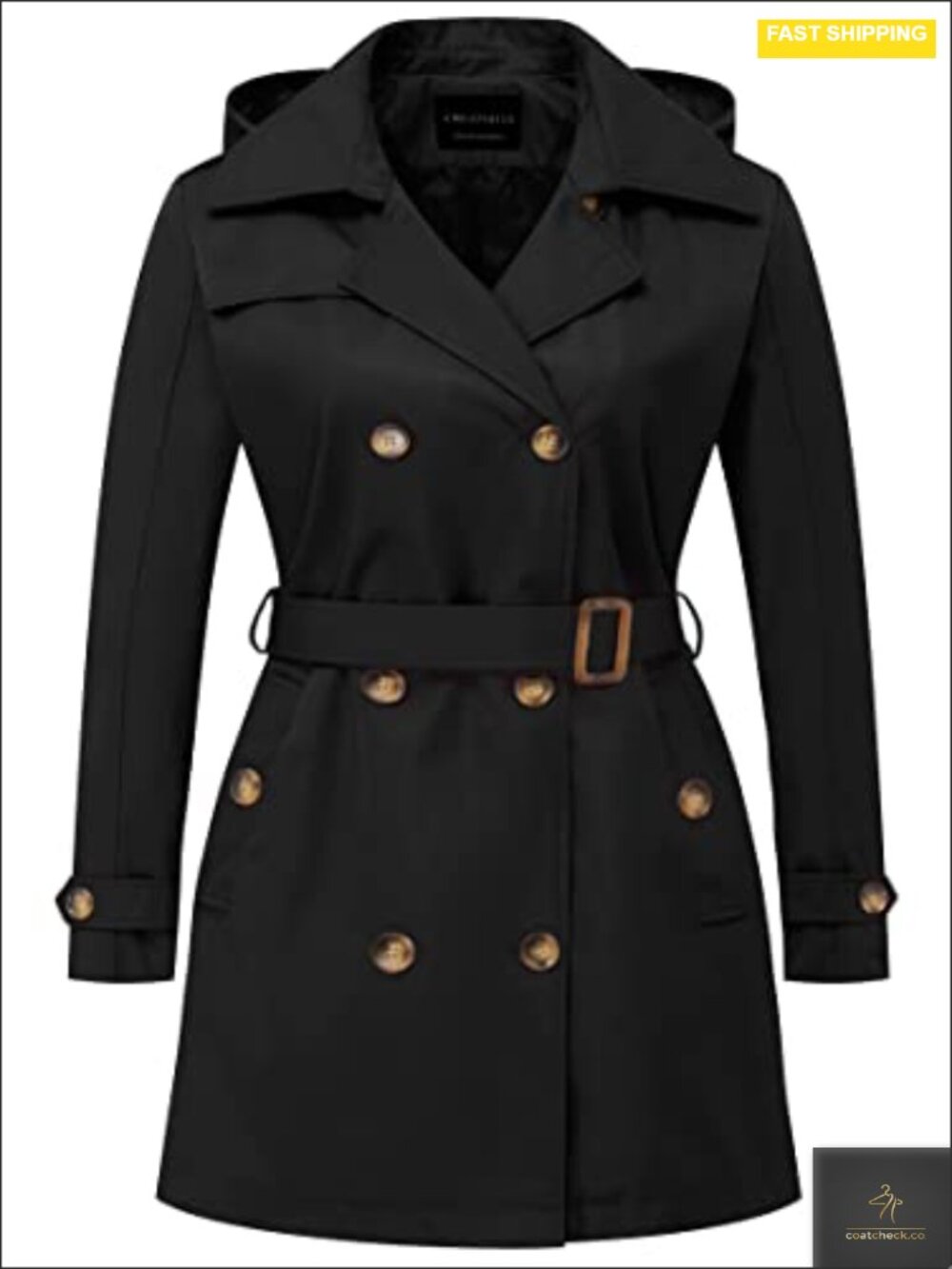 Women's Plus Size Trench Coat Double-Breasted Water Repellent with Removable